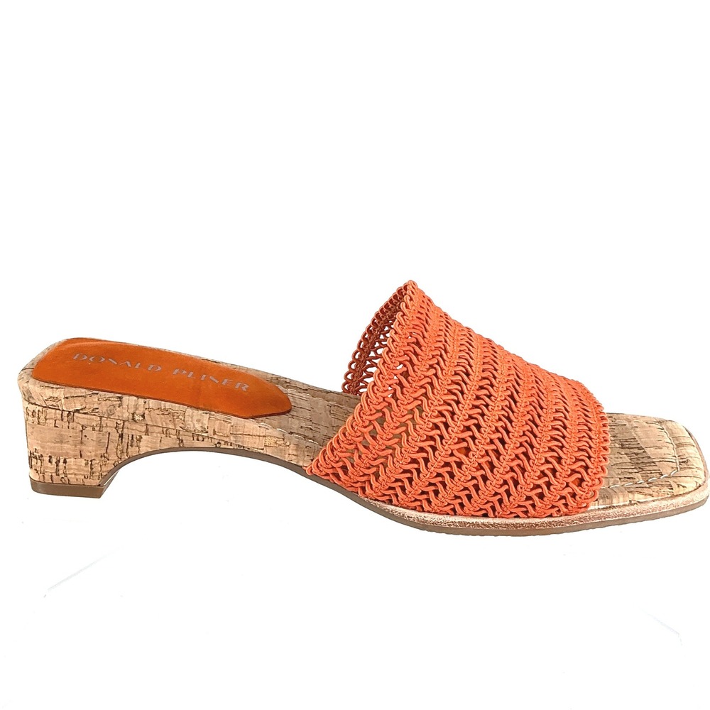 Donald Pliner Size 8.5 Orange Woven Cork Slide Sandals Heels NEW CLODIE $158